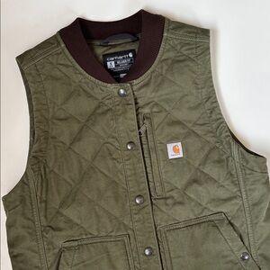 Carhartt Rugged Flex Relaxed Fit Quilted Snap Vest Olive Green Womens Small NEW